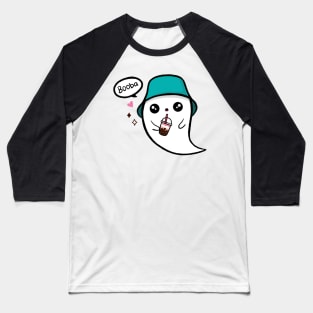 Cute Ghost Drinking Boba Milk Tea Baseball T-Shirt